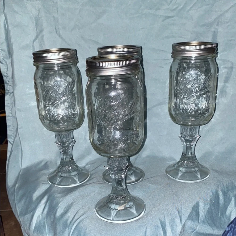 BX48 Vintage Set of 4 Mason Jar Goblets wine